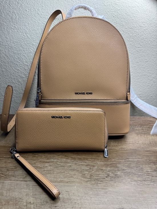 Michael Kors Handbags - Michael Kors Tan Pebbled Leather Backpack & Zip Wallet Set